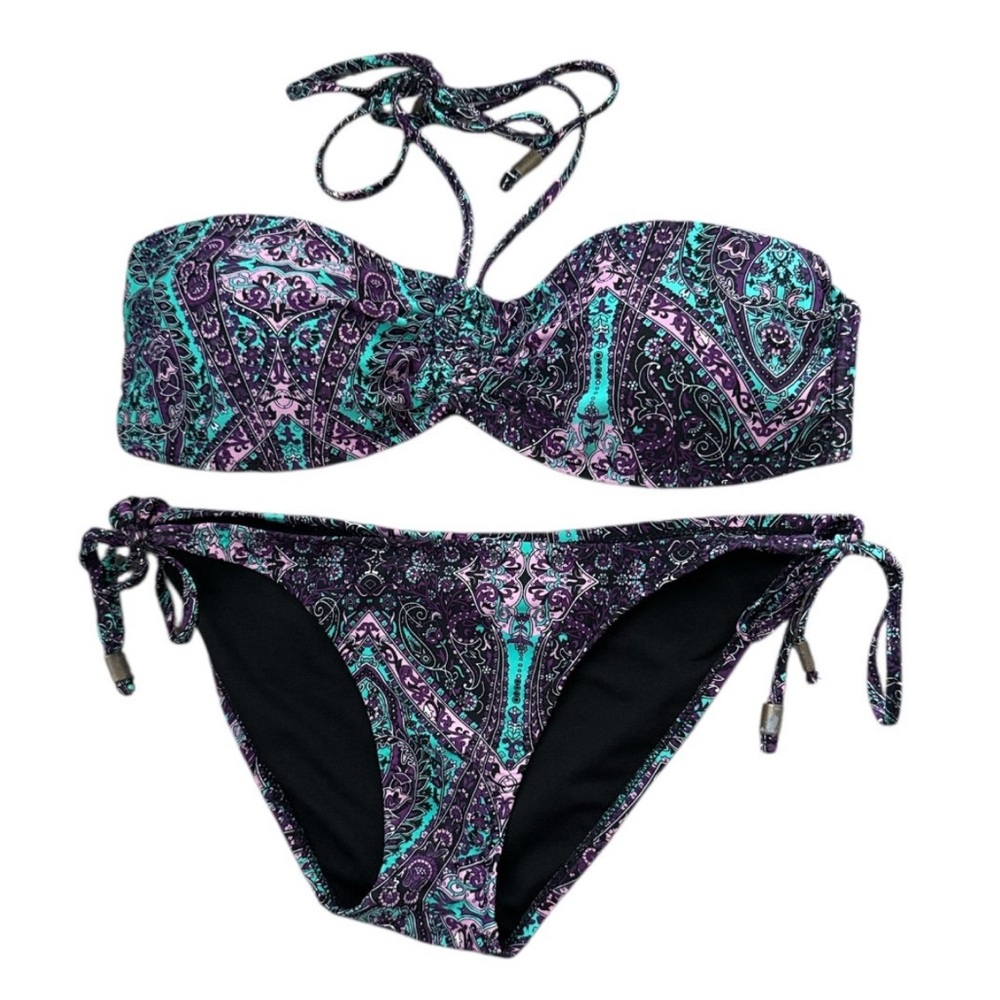 Dotti Purple and Green Bikini Set with Paisley Print